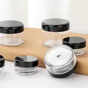 Pots cosmétiques vides ronds en verre acrylique transparent Récipient de crème pour les yeux sans Bpa avec doublure intérieure et couvercles noirs