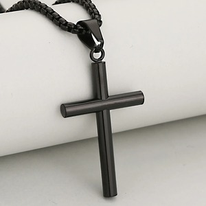 Stainless Steel Simple Cylindrical <b>Cross</b> <b>Pendant</b> Necklaces Classic Religious Prayer Charms Chain Amulet Jewelry For <b>Men</b> Women - Product Image 4