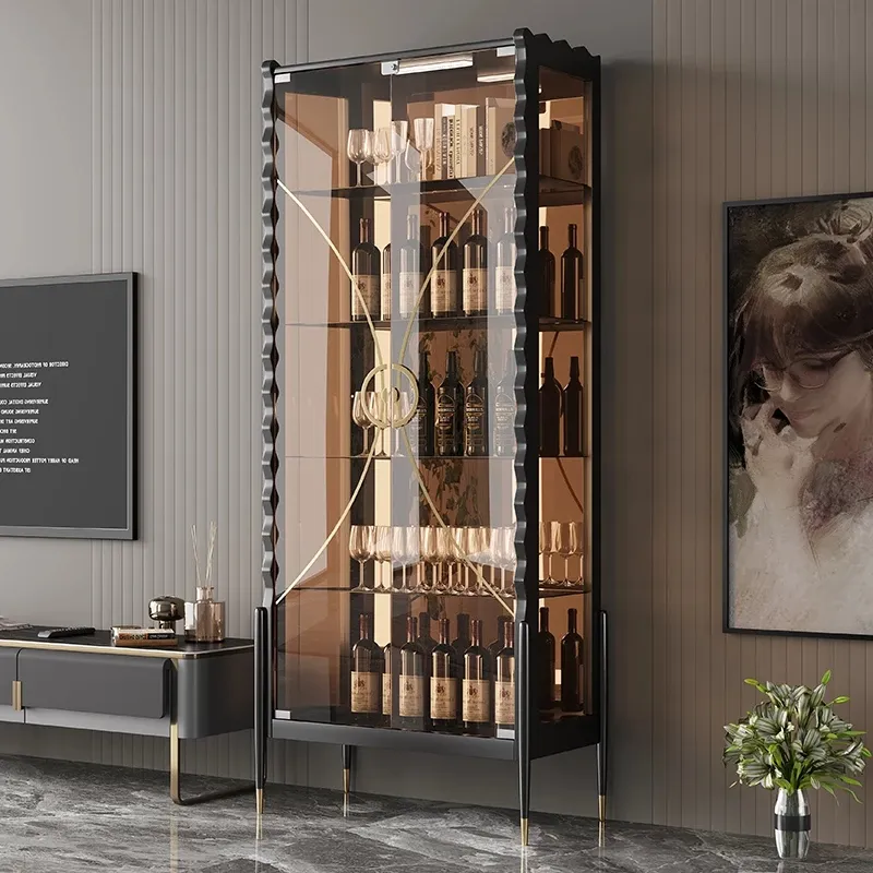 Light Luxury Home Small Glass Wine Cabinet Against The Wall Modern Living Room Custom Display Cabinet