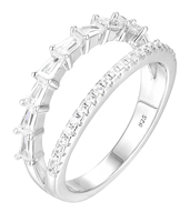 Bague double en argent sterling 925 avec zirconiums cubiques taille baguette, plaquée or bicolore, empilable pour femme, vente en gros