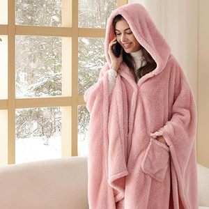 Poncho couverture pour femme, couverture <span class=keywords><strong>polaire</strong></span> à capuche portable pour <span class=keywords><strong>adulte</strong></span>, châle poncho d'hiver comme cadeau pour maman - Product Image 5
