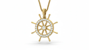 จี้เพชรรูปวงล้อกัปตันเรือสุดหรู ประดับเพชรแท้ในตัวเรือนทองคำ ออกแบบมาสำหรับคนรักทะเล แฟชั่นเรือเดินสมุทรที่สง่างาม - Product Image 4