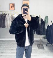 2024 nouveaux hommes vison fourrure veste à manches longues hommes vison fourrure à capuche manteau avec fermeture éclair