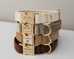 ชุดสายจูงสุนัขคอปกแบบส่วนตัวหลายสีมีโบว์สีน้ำตาลเทา + ขาวสลักชื่อสัตว์เลี้ยงหัวเข็มขัดโลหะสำหรับงานแต่งงาน - Product Image 1