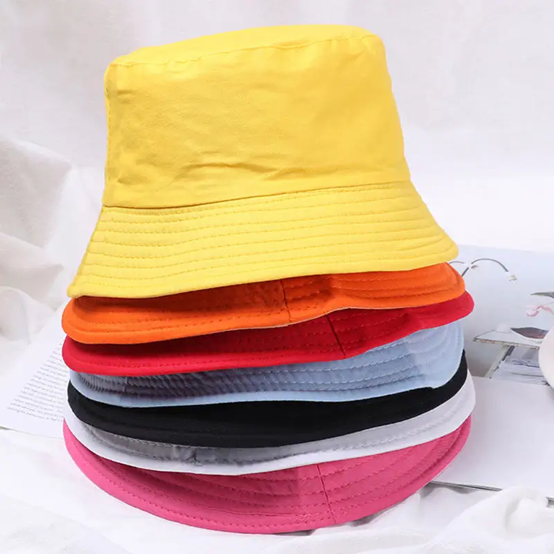 Unisex Solid Sublimation Cotton Reversible Bucket Hat Adult kid Summer Sunscreen Panama Work Hat Sunbonnet Fedoras Fisherman Hat