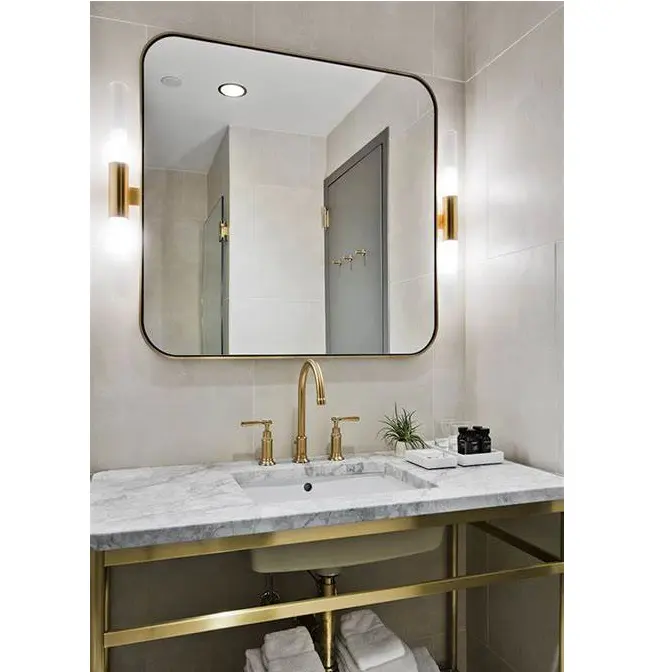 antique brass plated frame mirror with Smart Home Touch Sensor Switch Led Vanity Backlit Decorative Bathroom Mirror