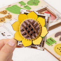 Autocollant stéréo 3D fait à la main pour réfrigérateur créatif bricolage assemblage modèle en bois fleur décoration Puzzle pour enfants