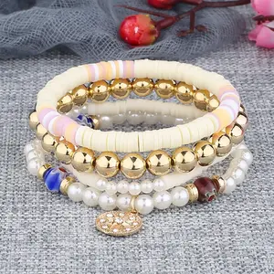 Ensemble de plaques en céramique à la mode transfrontalière européenne et américaine-Bracelet multicouche en perles de verre de style bohème et bijou à main