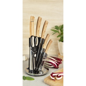 ชุดมีดเอ็กเซลซ่า 8 ชิ้น พร้อมฐานวางมีด ลายเลเซอร์สลักโลโก้ ด้ามไม้สีดำ ใบมีดสแตนเลส บรรจุในกล่องของขวัญ - Product Image 2