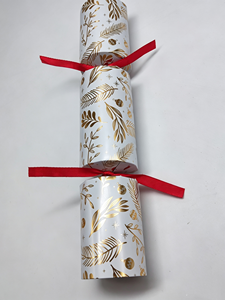 Crackers Natalizi Eleganti con Foglia d'Oro da 12 Pollici - Base Bianca Festiva con Nastro Rosso, 50 Pezzi - Product Image 1