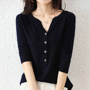 Европейская модная женская футболка с полуоткрытым воротником и пряжкой - Product Image 6