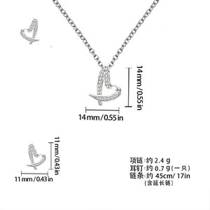 Ensemble de bijoux en cuivre en forme de cœur avec perles brillantes, boucles d'oreilles et collier, serti de pierres, pour un usage quotidien - Product Image 5