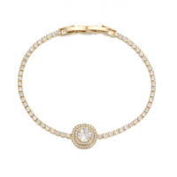Bracelet de mode en laiton plaqué or blanc 14K, avec pierre centrale ronde en halo pavé, pour usage quotidien, cadeau de vacances, Pulsera De Cadena Bracelet