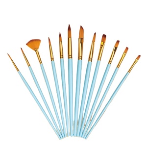 Ensemble de pinceaux d'artiste SHENGCHENG, 12 pièces, poils en nylon, virole dorée, manches multicolores (noir/bleu/rose/perle), acrylique, aquarelle - Product Image 5