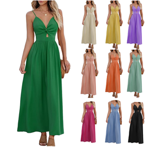 2025 Summer Multi-Color Floor-Length Satin Backless New European American Fashion Street Style Casual Spaghetti Strap Women - Product Image 1