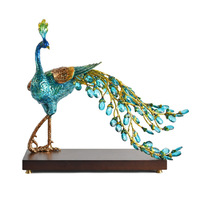Luxe Émail Noyer Bois Paon Décor De Table Bureau Showpiece Sculpture Artisanat Accessoires De Noël Décor À La Maison Objets