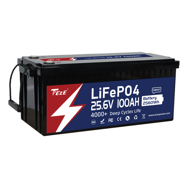 24V 100Ah LiFePO4 Battery with Bluetooth, Self-heating and Active Balancer, Built-in Smart 100A Daly BMS Lithium Pack