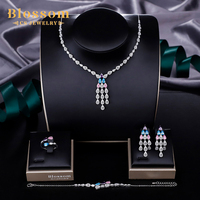 Ensemble de bijoux de mariage Blossom CS Jewelry Luxury en argent 925 avec CZ bleu, violet et rose de qualité 5A