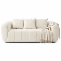 Canapé sectionnel moderne en tissu bouclé crème, profil bas, capitonné à canaux arrondis, rembourrage en éponge, 2-3 places, avec coussins, pour salon, vente en gros