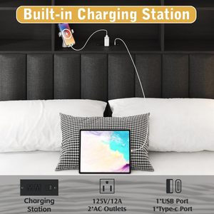 SENYU Cadre de lit en métal moderne taille Queen avec tête de lit en cuir PU, rangement et éclairage LED, mobilier de chambre à coucher - Product Image 4