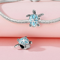 Direct usine Ensemble de breloques océaniques en argent sterling 925 et zircon, motifs tortue de mer, étoile de mer, sirène, perles pour bracelet européen, cadeau, bijoux DIY