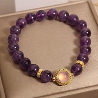 Bracelet en perles électroplaquées avec strass en cristal d'améthyste naturelle pour femme, style Instagram, minimaliste, luxe léger Qiankun