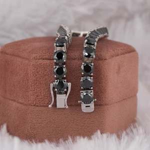 Moissanite Black Round Cut Gem Stone Tennis Bracelet Dainty Edgy Minimalist Dark Style Chain Bracelet Jewelry Gift for <b>Men</b> Women - Product Image 4