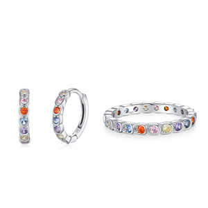 Ensemble unique de bague et boucles d'oreilles en argent sterling 925 avec zircon coloré, élégant, simple et charmant, style japonais et coréen - Product Image 2