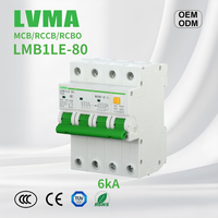 RCBO/RCCB LMB1LE-80 6kA 1P-4P Pemutus Sirkuit Miniatur (MCB) dengan Perlindungan PA66 Li Tembaga 6A-80A