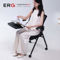 Chaise de formation professionnelle moderne avec tablette d'écriture pliable, roulettes mobiles, dossier en maille respirante, empilable et pivotante à 360°