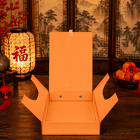 Boîte à Gâteaux de Lune Magnétique Double Porte Orange avec Poignée Métallique, Emballage Rigide Doré, Personnalisable pour la Fête de la Mi-Automne, Boîte Cadeau de Fêtes avec Logo Personnalisé