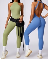 Combinaison de sport personnalisée pour femme, douce, légère, compressive, dos ouvert, dos froncé, pour le fitness, le yoga, les sports et l'entraînement