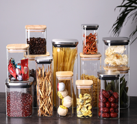 Grand Pot de Rangement Écologique à Couvercle en Bois, Soufflé à la Main, Forme Trapézoïdale, Fond Carré, Design Conique, Personnalisé pour Aliments de Cuisine