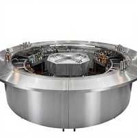 Comptoir de bar à cocktails circulaire moderne de luxe en acier inoxydable, poste de travail de barman avec unité de condensation, rail de service rapide et compartiment à glace 360