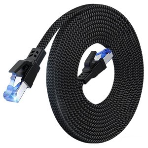 Cat8 Flat <b>Braided</b> Ethernet Cable 40Gbps 2000MHz SSTP Nylon Braid Pure Copper Patch <b>Cord</b> 305m Networking for Gaming PS5 Xbox - Product Image 1