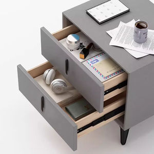 Mesita de Noche Denlais Color Blanco Hueso, Gabinete Moderno para Dormitorio con 2 Cajones y Ruedas - Product Image 3