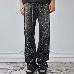 YSJY Wholesale Acid Wash High Waist Distressed Bootcut Rhinestone Baggy Denim <strong>Pant</strong> Hommes Trousers Men's Jean