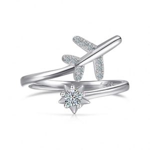 Dylam Minimalist Design Classic 925 Silver Moissanite Stone Jewelry Peace & Love Airplane Open <b>Adjustable</b> Jewelry <b>Ring</b> for Women - Product Image 1