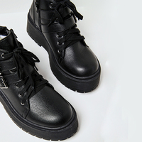 Premium OEM Bout Rond Haut Talon Punk Court Chunky Plateforme Cheville Bottes de Combat pour les Femmes