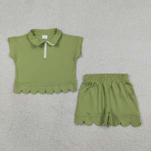 En stock: Conjunto de ropa de algodón de color liso con cremallera y volantes para niñas, ideal para el verano. Venta al por mayor de conjuntos de moda para bebés y ropa a juego para hermanas. - Product Image 3