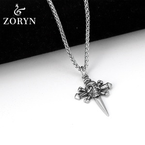 Colliers pendentifs croix et poignard en acier inoxydable 316L personnalisés, style gothique punk vintage, bijoux de mode en acier titane pour hommes - Product Image 2