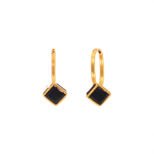 Pendientes de aro de acero inoxidable chapados en oro con incrustaciones de piedra negra, joyería de moda para mujer - Product Image 2