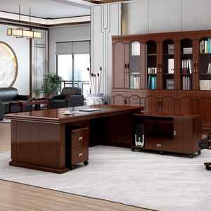 Juego de Escritorio Ejecutivo de Madera Clásico, Escritorio de Jefe de Madera Oscura de Lujo, Muebles de Oficina Grandes, Estación de Trabajo para CEO - Product Image 3