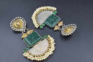 Traditional Antique Handmade Dual Tone Vintage Earrings <b>Stud</b> Earring Brass Material Fashion Jewelry for Girls and Women - Product Image 3