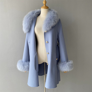 <span class=keywords><strong>Cappotto</strong></span> di lana fatto a mano elegante a doppio viso traspirante con colori personalizzati lusso con collo di pelliccia di vera volpe <span class=keywords><strong>cappotto</strong></span> di lana blu chiaro da donna invernale - Product Image 5