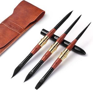 Pennelli <span class=keywords><strong>a</strong></span> Olio da Viaggio <span class=keywords><strong>a</strong></span> Doppia Punta Fumuui, Set da 3 con Setole in Nylon, 6 Punte Versatili, Manico in Legno, Custodia in Pelle per Pittura - Product Image 2