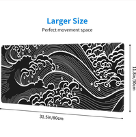 Tapis de souris de jeu grand format noir et blanc, tapis de souris XL, tapis de bureau long pour clavier, motif vague de mer d'anime japonais