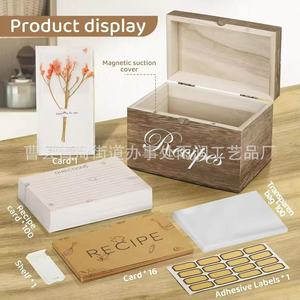 Wooden Recipe <b>Box</b> With Lid 100 Recipe Cards Clear Protector Kitchen Organizer Rectangle Brown <b>Vintage</b> Style - Product Image 2