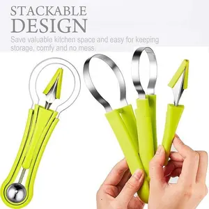 New 3 in 1 Fruit Plate Cutting Tool Set Multifunctional Stainless Steel Fruit Scooper Seed Remover Cutter