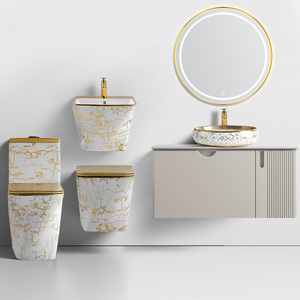 Kidoir moderno bagno sanitari piano quadrato un pezzo tazza per Wc <span class=keywords><strong>lavandino</strong></span> e ceramica oro nero Wc Set Wc - Product Image 1